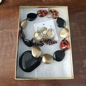 Statement Black, Gold & Tortoiseshell Necklace and Earring Set